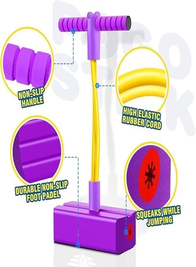 TECH LOGO ELECTRONICS Kids Play Pogo Jumper Fun and Safe Pogo Stick for Toddlers, Durable Foam Bungee Jumping Stick Makes Squeaky Sounds Improves Balance, Bouncing Toy - Multicolor (Purple) - Image 4